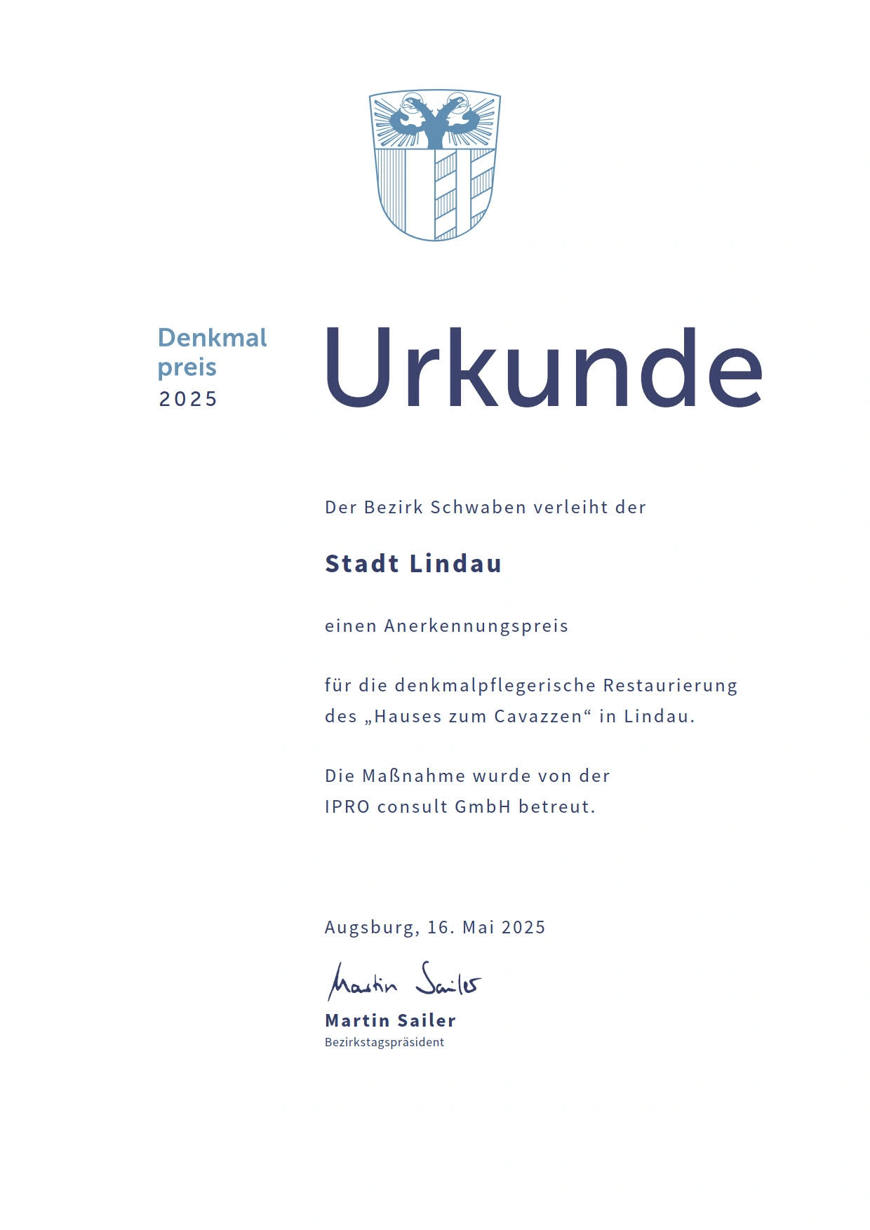 Urkunde Denkmalpreis 2025