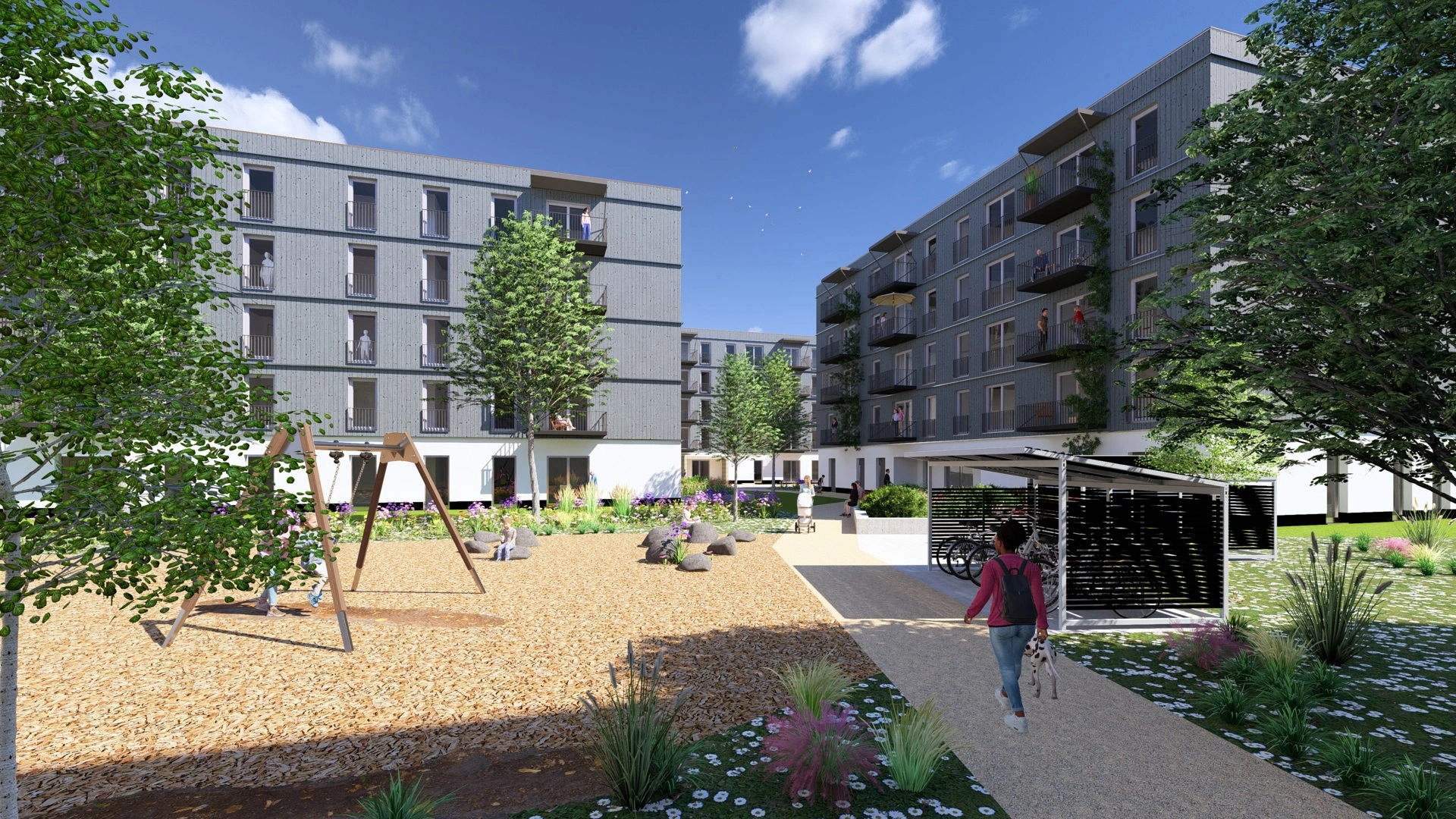 Für die Ilse-Straße in Berlin wurden Mehrfamilienhäuser in Holz-Hybrid-Bauweise geplant.